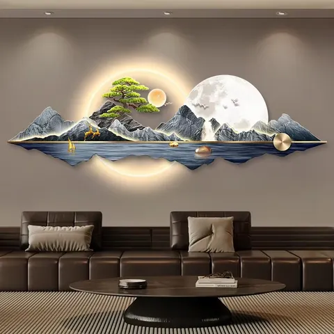 山水 单幅 装饰画 现代简约 客厅背景墙挂画 LED带灯画