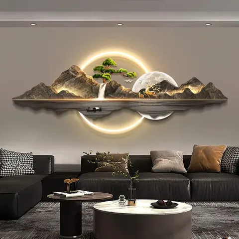 抽象 单幅 装饰画 现代简约 客厅背景墙挂画 LED带灯画
