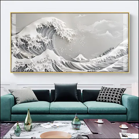 海浪 单幅 装饰画 现代简约 客厅背景墙挂画 晶瓷画