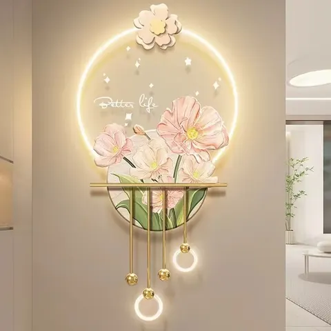 繁花 单幅 装饰画 北欧风 玄关背景墙挂画 LED带灯画