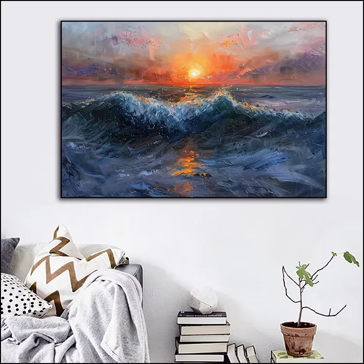 日月星辰 单幅 装饰画 现代简约 客厅背景墙挂画 手绘油画