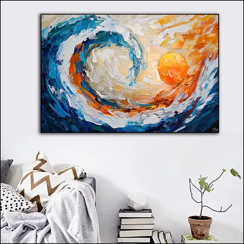 日月星辰 单幅 装饰画 现代简约 客厅背景墙挂画 手绘油画
