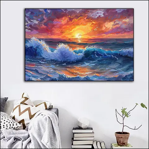 日月星辰 单幅 装饰画 现代简约 客厅背景墙挂画 手绘油画