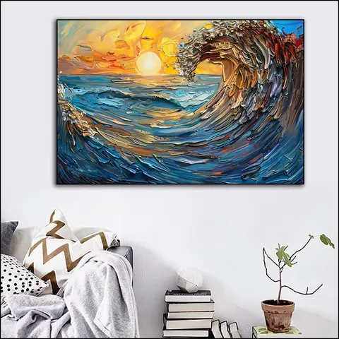 日月星辰 单幅 装饰画 现代简约 客厅背景墙挂画 手绘油画