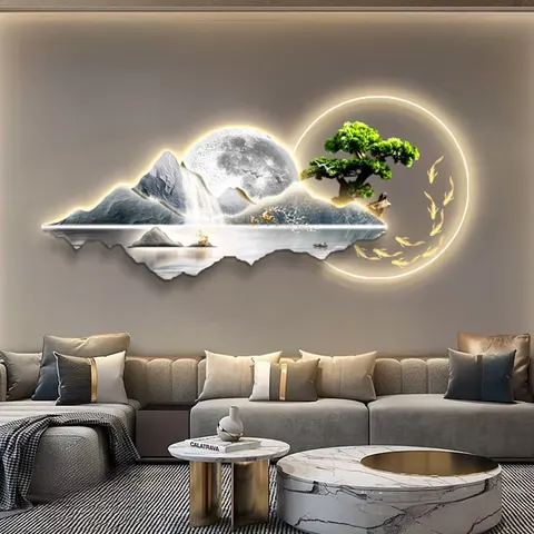 抽象 单幅 装饰画 现代简约 客厅背景墙挂画 LED带灯画
