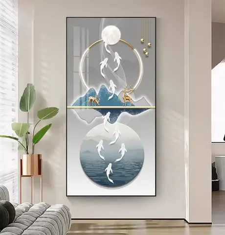锦鲤 单幅 装饰画 现代简约 客厅背景墙挂画 LED带灯画