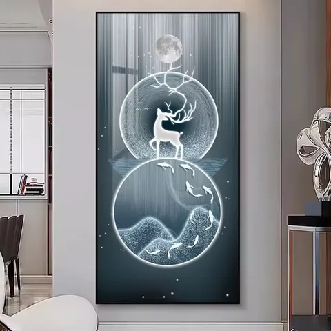锦鲤 单幅 装饰画 现代简约 客厅背景墙挂画 LED带灯画
