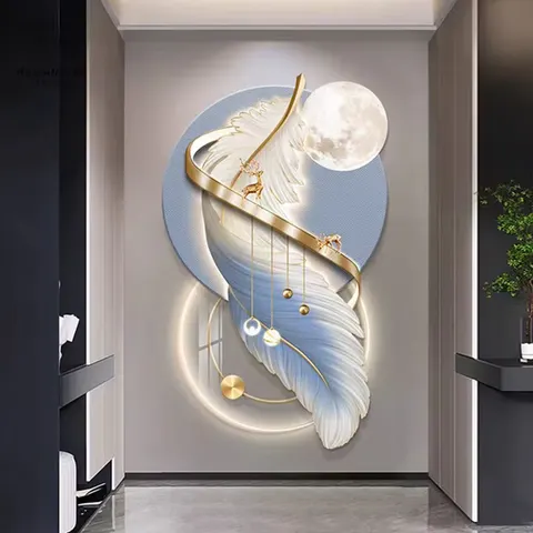 羽毛 单幅 装饰画 轻奢风 玄关背景墙挂画 LED带灯画