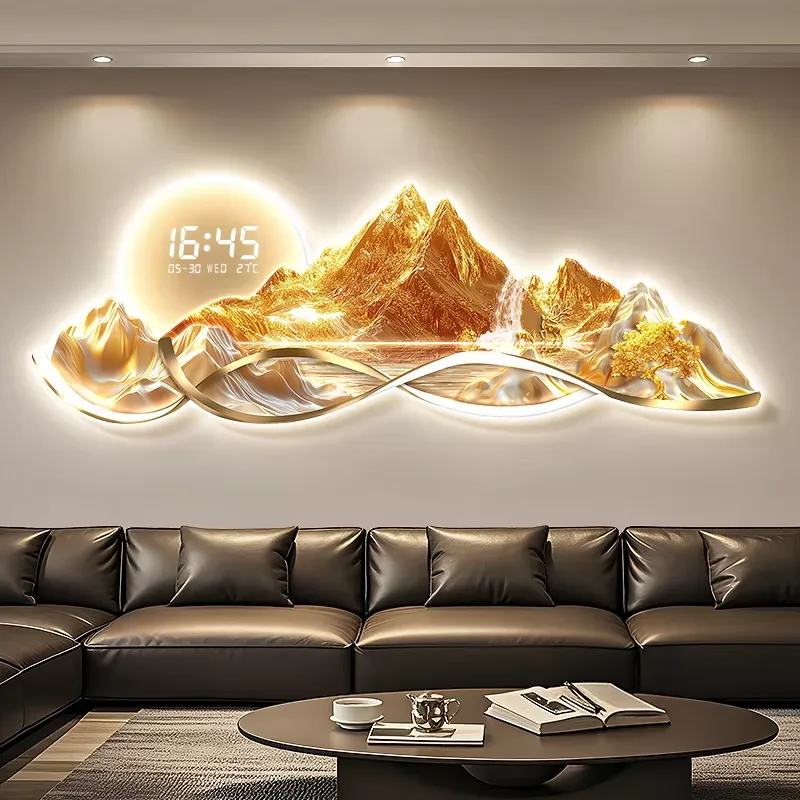 山水 单幅 装饰画 轻奢风 客厅背景墙挂画 LED带灯画