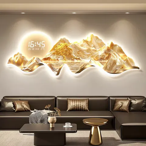 山水 单幅 装饰画 轻奢风 客厅背景墙挂画 LED带灯画