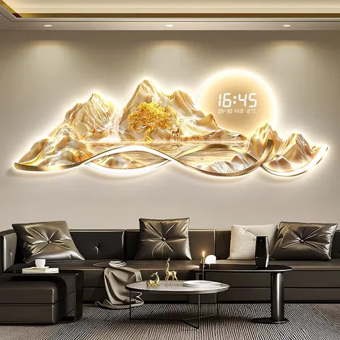 山水 单幅 装饰画 轻奢风 客厅背景墙挂画 LED带灯画