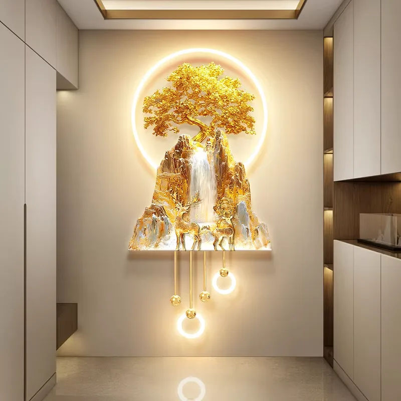 山水 单幅 装饰画 轻奢风 玄关背景墙挂画 LED带灯画