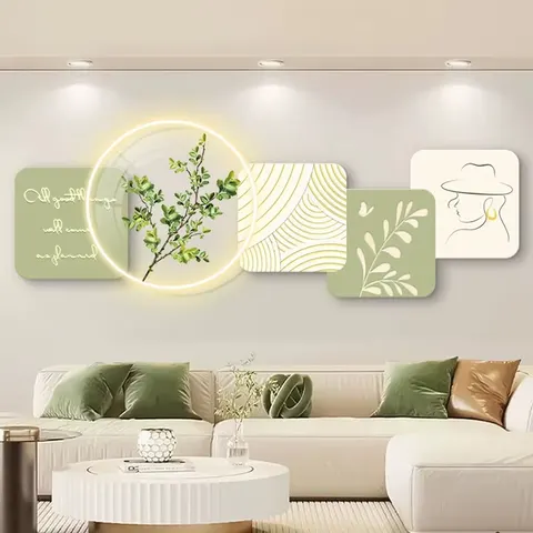 抽象 单幅 装饰画 奶油风 客厅背景墙挂画 LED带灯画