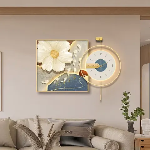 挂钟组合 单幅 装饰画 现代简约 餐厅背景墙挂画 LED带灯画