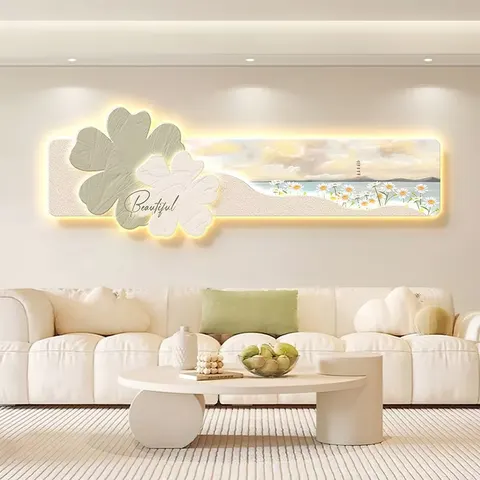 繁花 单幅 装饰画 现代简约 客厅背景墙挂画 LED带灯画