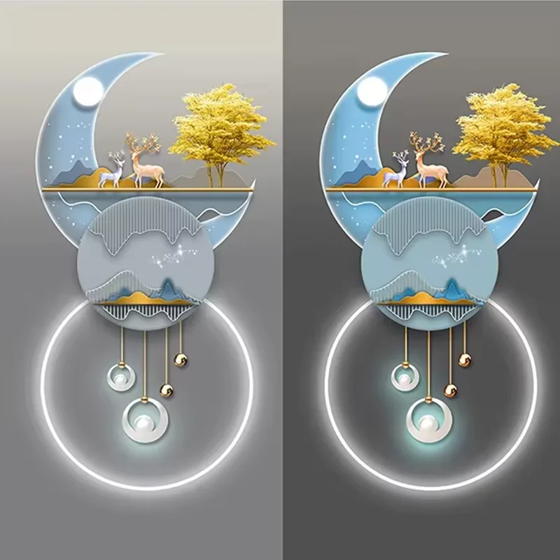 鹿 单幅 装饰画 现代简约 玄关背景墙挂画 LED带灯画