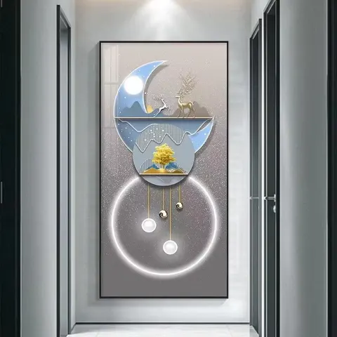 鹿 单幅 装饰画 现代简约 玄关背景墙挂画 LED带灯画