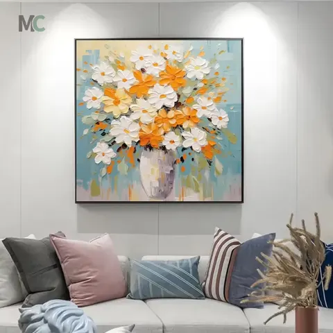 繁花 单幅 装饰画 现代简约 客厅背景墙挂画 手绘油画