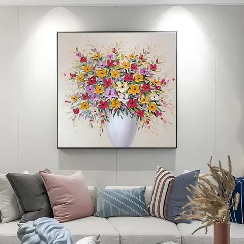 繁花 单幅 装饰画 现代简约 客厅背景墙挂画 手绘油画