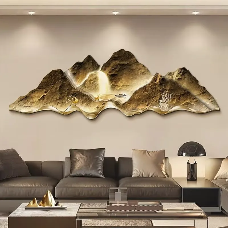 山水 单幅 装饰画 现代简约 客厅背景墙挂画 LED带灯画