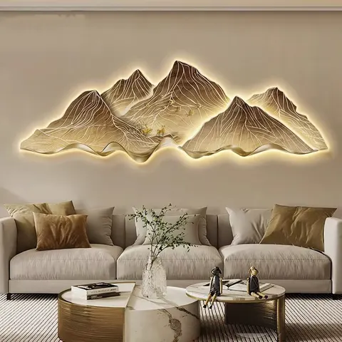 山水 单幅 装饰画 现代简约 客厅背景墙挂画 LED带灯画