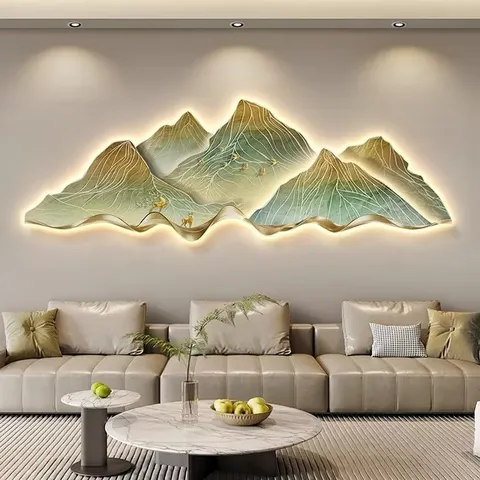 山水 单幅 装饰画 现代简约 客厅背景墙挂画 LED带灯画
