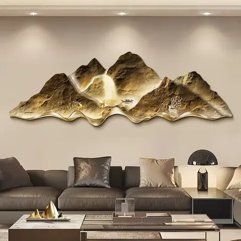 山水 单幅 装饰画 现代简约 客厅背景墙挂画 LED带灯画