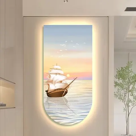 日月星辰 单幅 装饰画 现代简约 客厅背景墙挂画 LED带灯画