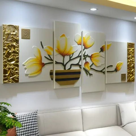 荷花 单幅 装饰画 现代简约 客厅背景墙挂画 手工皮雕