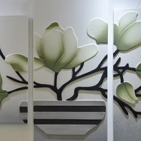 荷花 单幅 装饰画 现代简约 客厅背景墙挂画 手工皮雕