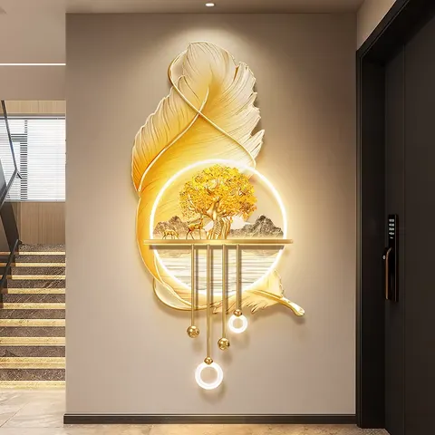 羽毛 单幅 装饰画 现代简约 玄关背景墙挂画 LED带灯画