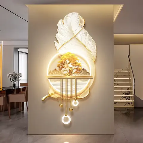 羽毛 单幅 装饰画 现代简约 玄关背景墙挂画 LED带灯画