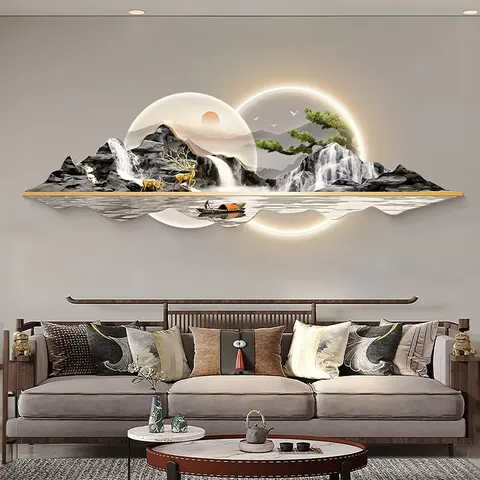 山水 单幅 装饰画 现代简约 客厅背景墙挂画 LED带灯画