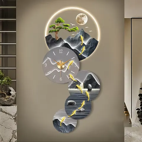 锦鲤 单幅 装饰画 现代简约 玄关背景墙挂画 LED带灯画
