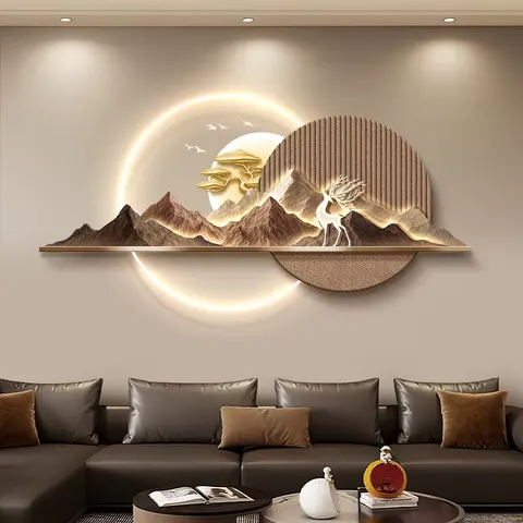 山水 单幅 装饰画 现代简约 客厅背景墙挂画 LED带灯画