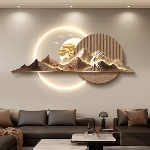 山水 单幅 装饰画 现代简约 客厅背景墙挂画 LED带灯画