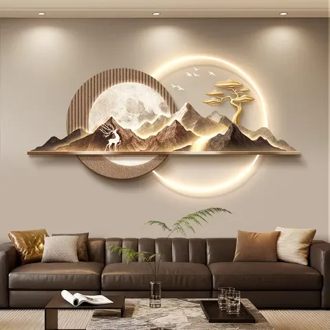 山水 单幅 装饰画 现代简约 客厅背景墙挂画 LED带灯画