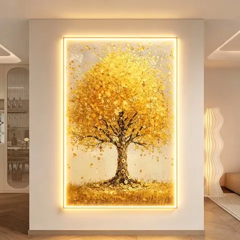 植物 单幅 装饰画 轻奢风 玄关背景墙挂画 LED带灯画