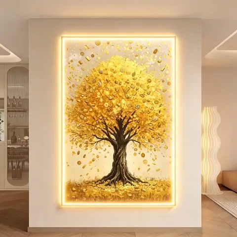植物 单幅 装饰画 轻奢风 玄关背景墙挂画 LED带灯画