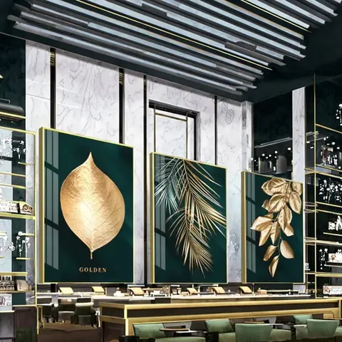 植物 单幅 装饰画 轻奢风 酒店背景墙挂画 晶瓷画