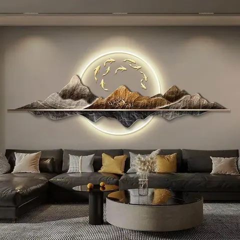 锦鲤 单幅 装饰画 现代简约 玄关背景墙挂画 LED带灯画