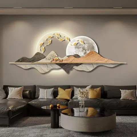 锦鲤 单幅 装饰画 现代简约 玄关背景墙挂画 LED带灯画