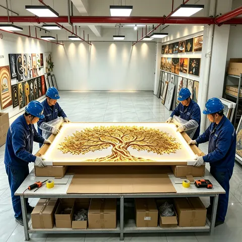 植物 单幅 装饰画 轻奢风 酒店背景墙挂画 LED带灯画