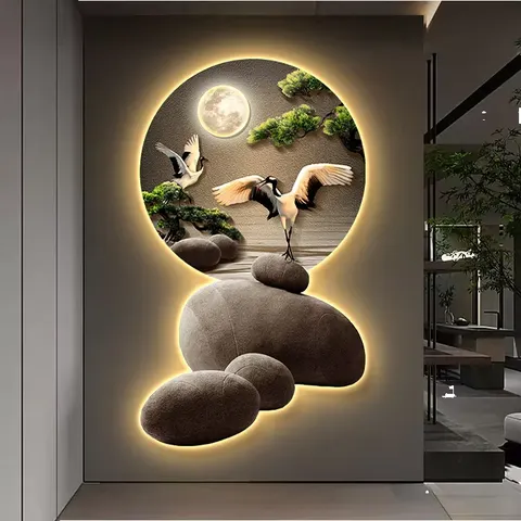 山水 单幅 装饰画 轻奢风 玄关背景墙挂画 LED带灯画