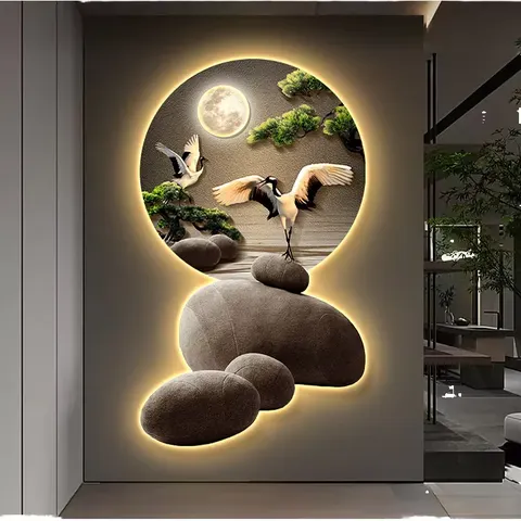 山水 单幅 装饰画 轻奢风 玄关背景墙挂画 LED带灯画