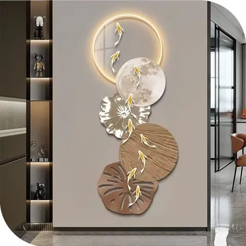 锦鲤 单幅 装饰画 现代简约 客厅背景墙挂画 LED带灯画