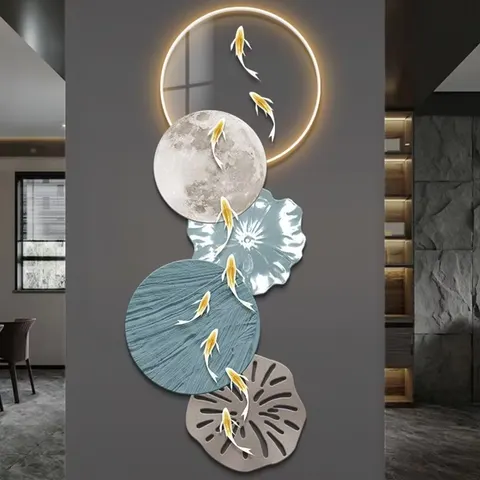 锦鲤 单幅 装饰画 现代简约 客厅背景墙挂画 LED带灯画