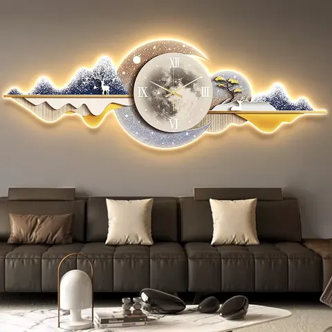 挂钟组合 单幅 装饰画 现代简约 客厅背景墙挂画 LED带灯画
